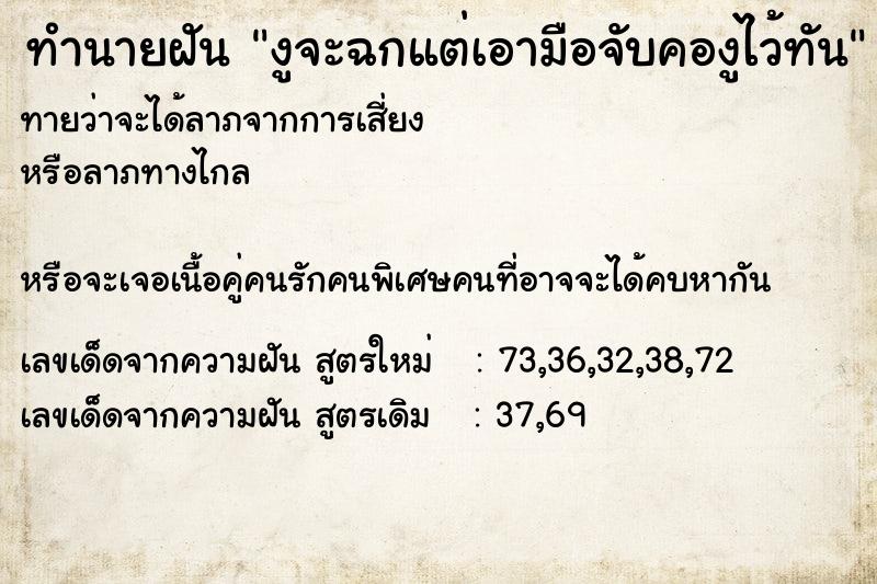 ทำนายฝันทำนายฝันงูจะฉกแต่เอามือจับคองูไว้ทัน