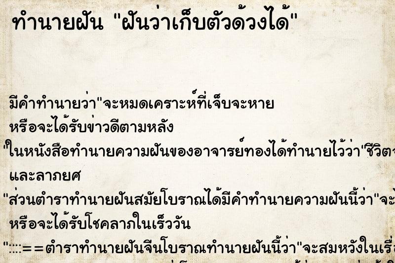 ทำนายฝัน ฝันว่าเก็บตัวด้วงได้ ตำราโบราณ แม่นที่สุดในโลก