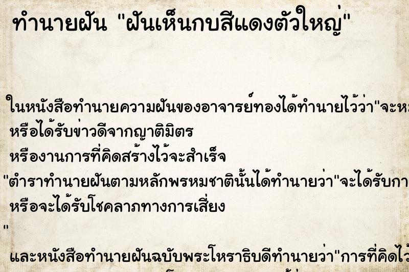 ทำนายฝันฝันเห็นกบสีแดงตัวใหญ่ ทำนายฝันทำนายฝันฝันเห็นกบสีแดงตัวใหญ่
