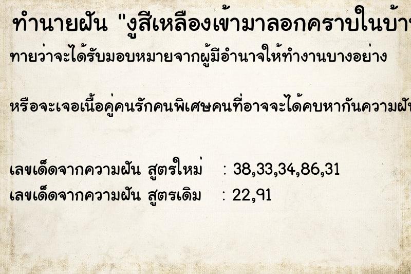 ทำนายฝันทำนายฝันงูสีเหลืองเข้ามาลอกคราบในบ้าน