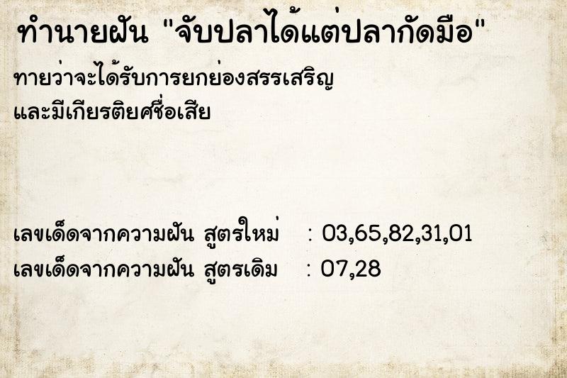 ทำนายฝันทำนายฝันจับปลาได้แต่ปลากัดมือ