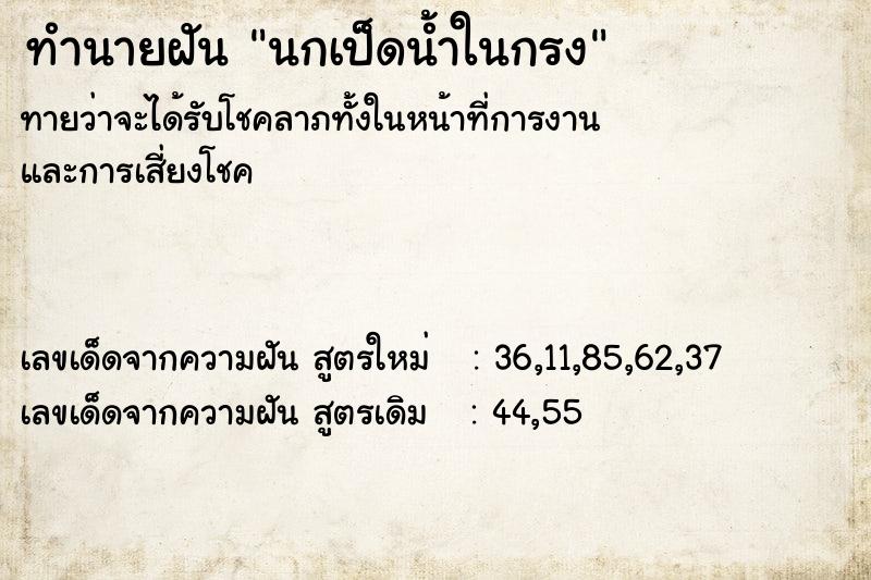 ทำนายฝันนกเป็ดน้ำในกรง ทำนายฝันทำนายฝันนกเป็ดน้ำในกรง