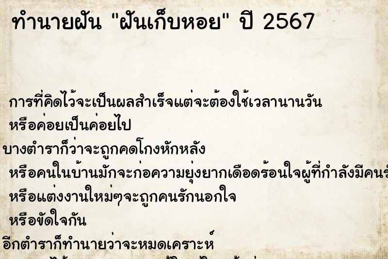 ทำนายฝัน ฝันเก็บหอย ทำนายฝัน ฝันเก็บหอย
