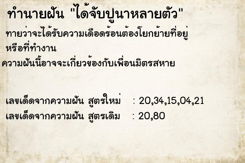 ทำนายฝันทำนายฝันได้จับปูนาหลายตัว