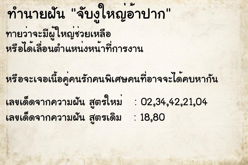 ทำนายฝันทำนายฝันจับงูใหญ่อ้าปาก