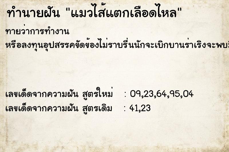 ทำนายฝันแมวไส้แตกเลือดไหล ทำนายฝันทำนายฝันแมวไส้แตกเลือดไหล