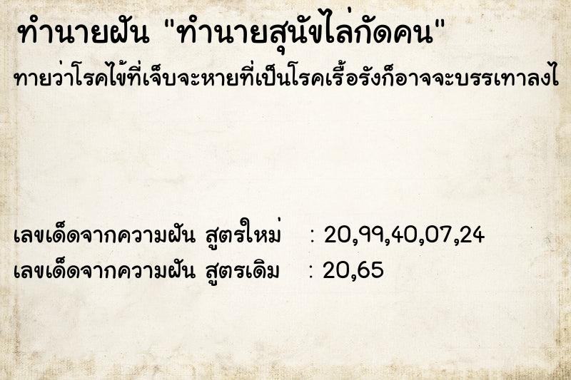 ทำนายฝันทำนายสุนัขไล่กัดคน ทำนายฝันทำนายฝันทำนายสุนัขไล่กัดคน