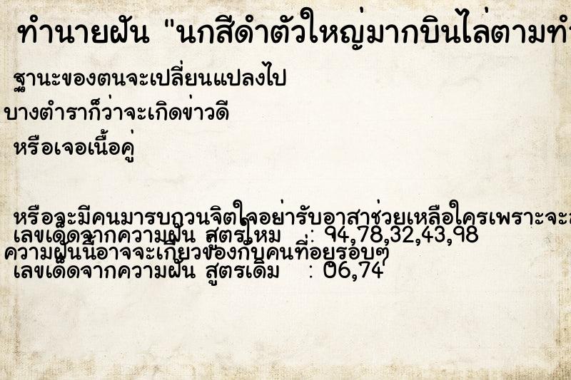 ทำนายฝัน นกสีดำตัวใหญ่มากบินไล่ตามทำร้าย ตำราโบราณ แม่นที่สุดในโลก