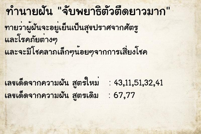 ทำนายฝันจับพยาธิตัวตืดยาวมาก ทำนายฝันทำนายฝันจับพยาธิตัวตืดยาวมาก