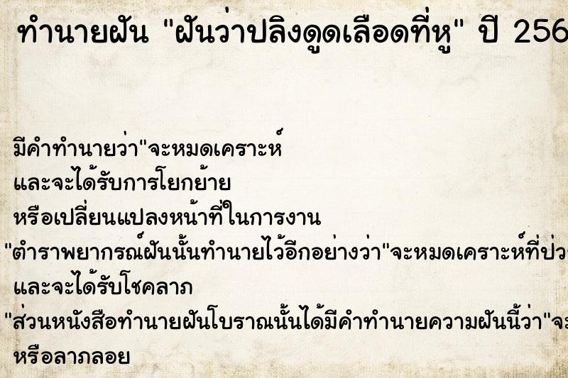 ทำนายฝันฝันว่าปลิงดูดเลือดที่หู ทำนายฝันทำนายฝันฝันว่าปลิงดูดเลือดที่หู