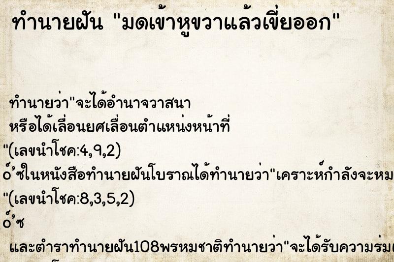 ทำนายฝัน มดเข้าหูขวาแล้วเขี่ยออก