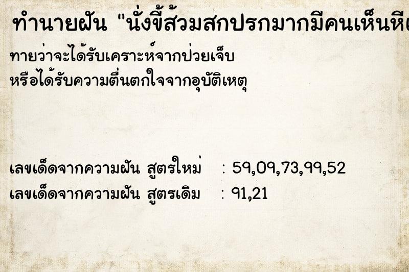 ทำนายฝันนั่งขี้ส้วมสกปรกมากมีคนเห็นหีเรา ทำนายฝันทำนายฝันนั่งขี้ส้วมสกปรกมากมีคนเห็นหีเรา