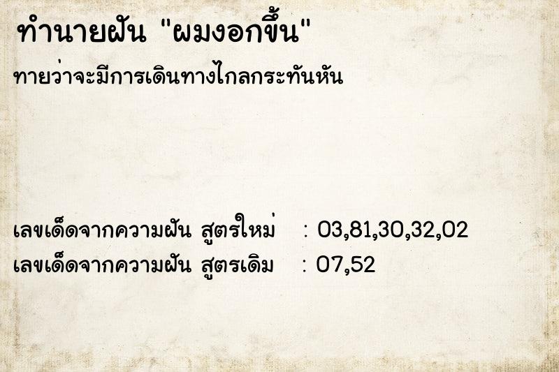 ทำนายฝันทำนายฝันผมงอกขึ้น