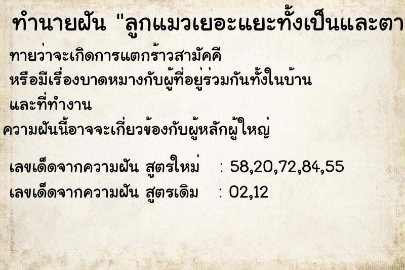 ทำนายฝันทำนายฝันลูกแมวเยอะแยะทั้งเป็นและตาย