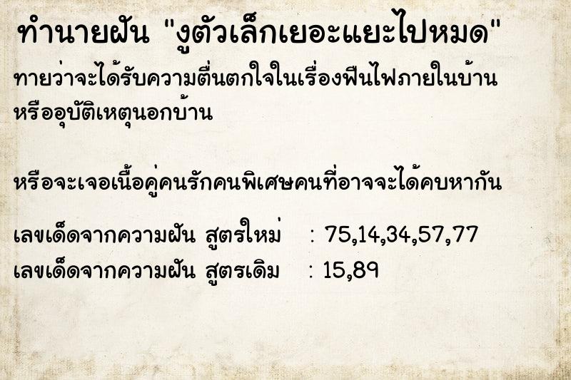 ทำนายฝันงูตัวเล็กเยอะแยะไปหมด ทำนายฝันทำนายฝันงูตัวเล็กเยอะแยะไปหมด