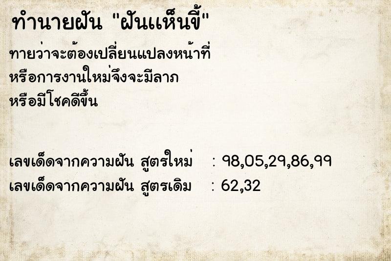ทำนายฝันทำนายฝันฝันเเห็นขี้