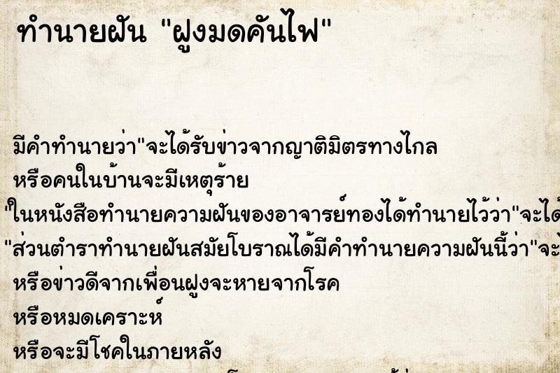 ทำนายฝันทำนายฝันฝูงมดคันไฟ