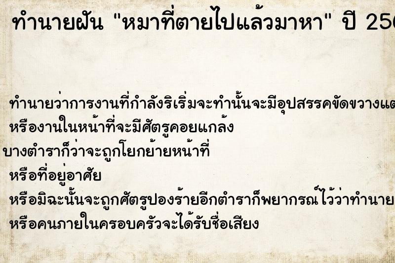 ทำนายฝัน หมาที่ตายไปแล้วมาหา ทำนายฝัน หมาที่ตายไปแล้วมาหา
