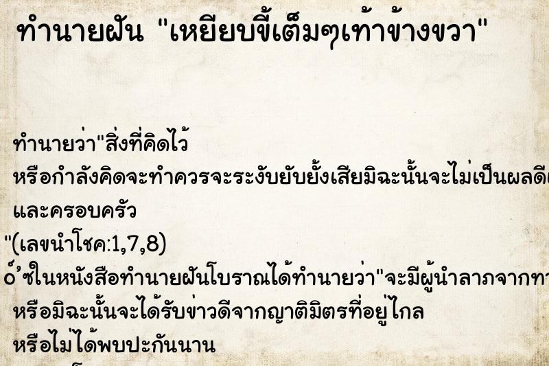 ทำนายฝัน เหยียบขี้เต็มๆเท้าข้างขวา ทำนายฝัน เหยียบขี้เต็มๆเท้าข้างขวา
