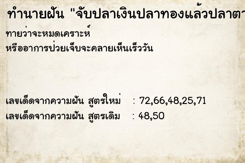 ทำนายฝันทำนายฝันจับปลาเงินปลาทองแล้วปลาตาย4ตัว