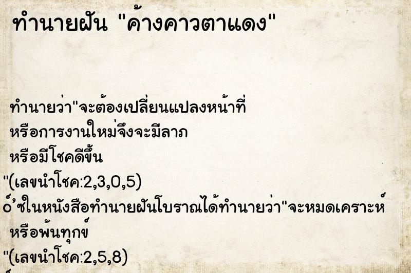 ทำนายฝัน ค้างคาวตาแดง ทำนายฝัน ค้างคาวตาแดง