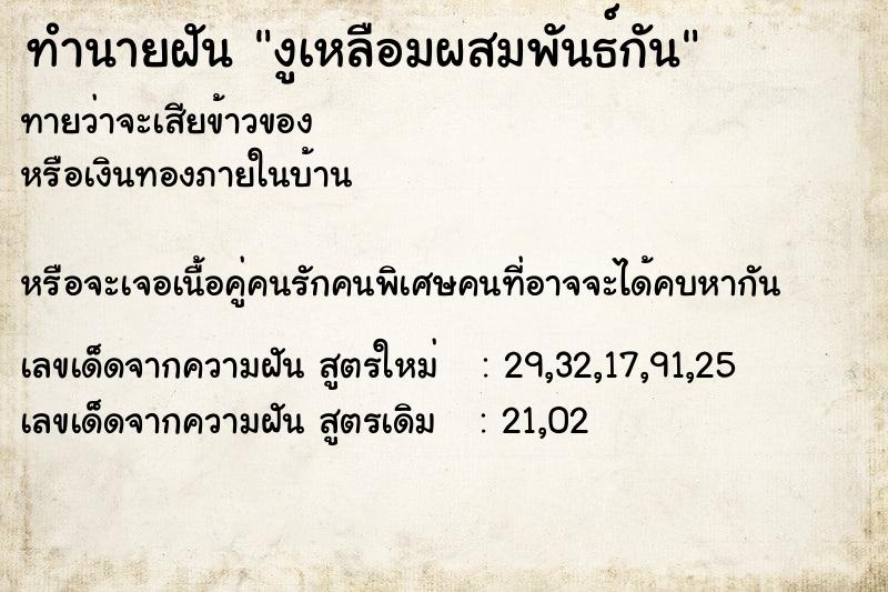 ทำนายฝันทำนายฝันงูเหลือมผสมพันธ์กัน