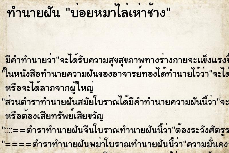 ทำนายฝัน บ่อยหมาไล่เห่าช้าง ทำนายฝัน บ่อยหมาไล่เห่าช้าง
