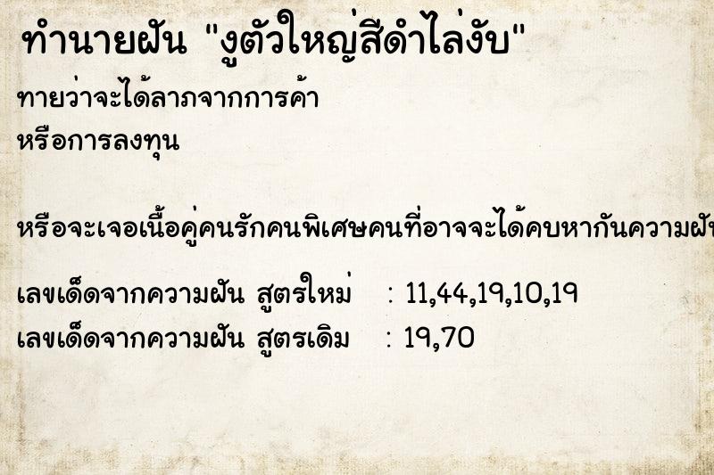 ทำนายฝันทำนายฝันงูตัวใหญ่สีดำไล่งับ