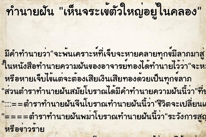 ทำนายฝันเห็นจระเข้ตัวใหญ่อยู่ในคลอง ทำนายฝันทำนายฝันเห็นจระเข้ตัวใหญ่อยู่ในคลอง