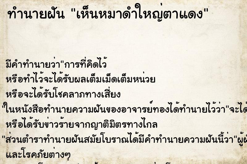 ทำนายฝัน เห็นหมาดำใหญ่ตาแดง ตำราโบราณ แม่นที่สุดในโลก