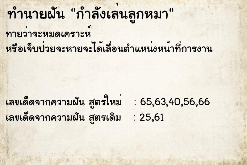 ทำนายฝันกำลังเล่นลูกหมา ทำนายฝันทำนายฝันกำลังเล่นลูกหมา