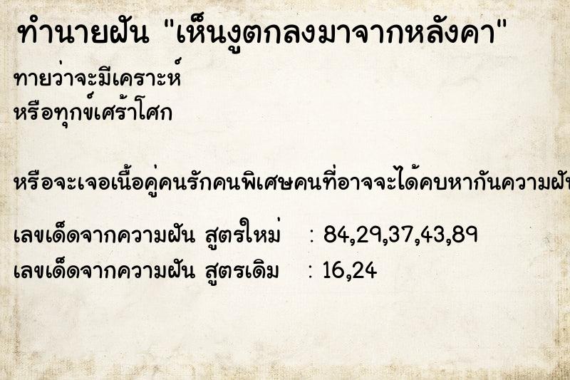 ทำนายฝันทำนายฝันเห็นงูตกลงมาจากหลังคา