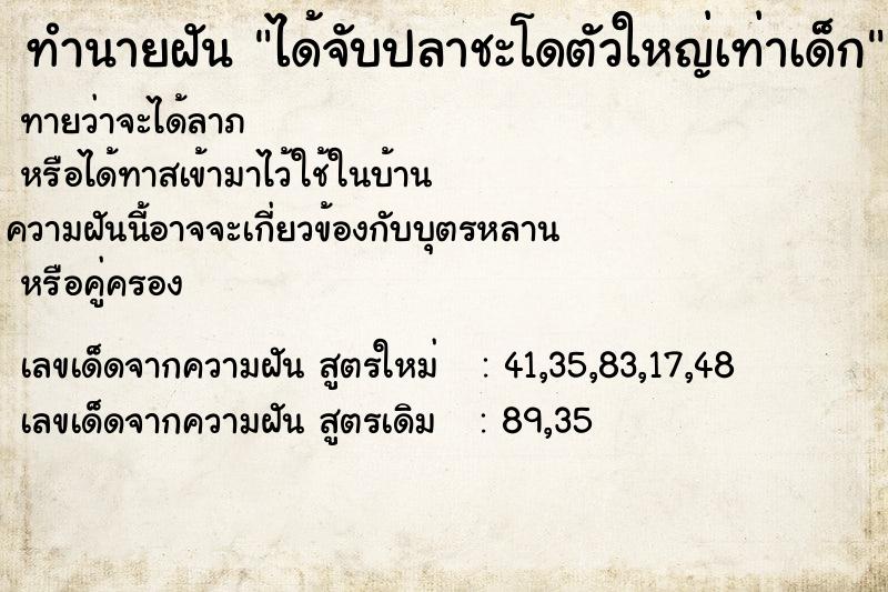 ทำนายฝันทำนายฝันได้จับปลาชะโดตัวใหญ่เท่าเด็ก
