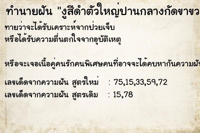 ทำนายฝันงูสีดำตัวใหญ่ปานกลางกัดขาขวา2ที่ ทำนายฝันทำนายฝันงูสีดำตัวใหญ่ปานกลางกัดขาขวา2ที่