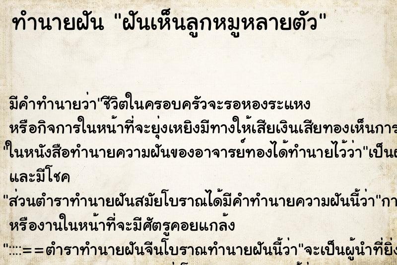 ทำนายฝัน ฝันเห็นลูกหมูหลายตัว ทำนายฝัน ฝันเห็นลูกหมูหลายตัว