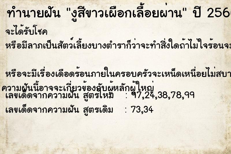 ทำนายฝัน งูสีขาวเผือกเลื้อยผ่าน แม่นๆ ฟรี ด้วยตำราหนังสือทำนายฝันโบราณ ทำนายฝันงูสีขาวเผือกเลื้อยผ่าน