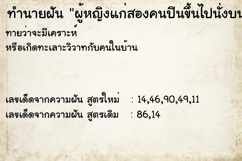 ทำนายฝันทำนายฝันผู้หญิงแก่สองคนปีนขึ้นไปนั่งบนหลังคา