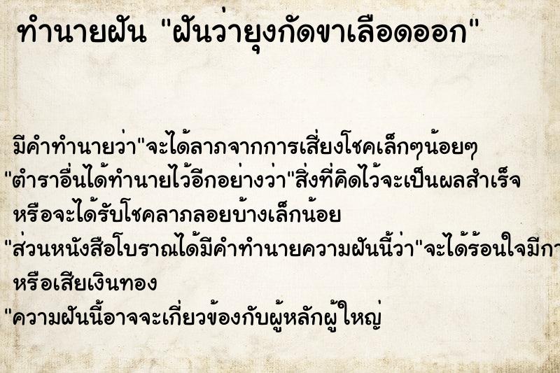 ทำนายฝัน ฝันว่ายุงกัดขาเลือดออก ทำนายฝัน ฝันว่ายุงกัดขาเลือดออก