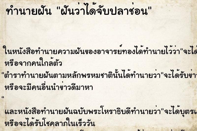 ทำนายฝันฝันว่าได้จับปลาช่อน ทำนายฝันทำนายฝันฝันว่าได้จับปลาช่อน