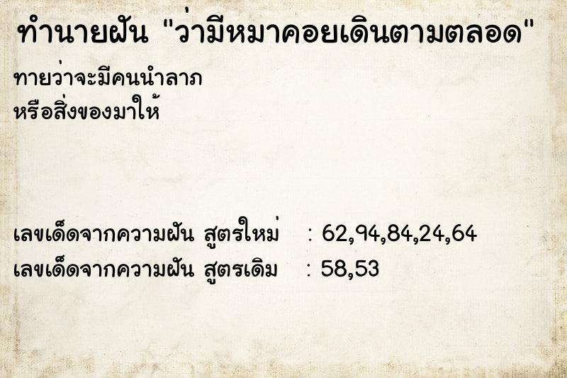 ทำนายฝันว่ามีหมาคอยเดินตามตลอด ทำนายฝันทำนายฝันว่ามีหมาคอยเดินตามตลอด