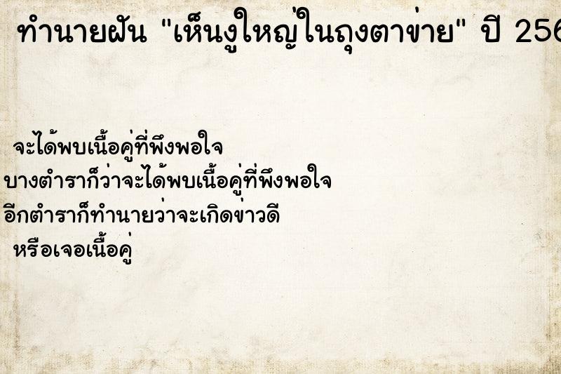 ทำนายฝันเห็นงูใหญ่ในถุงตาข่าย ทำนายฝันทำนายฝันเห็นงูใหญ่ในถุงตาข่าย