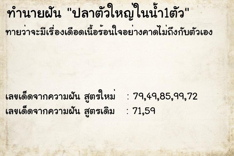 ทำนายฝันปลาตัวใหญ่ในน้ำ1ตัว ทำนายฝันทำนายฝันปลาตัวใหญ่ในน้ำ1ตัว