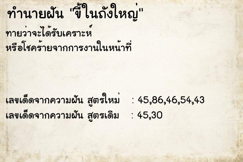 ทำนายฝันขี้ในถังใหญ่ ทำนายฝันทำนายฝันขี้ในถังใหญ่