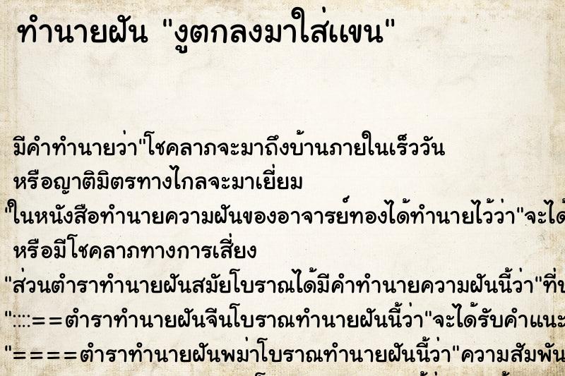 ทำนายฝันทำนายฝันงูตกลงมาใส่เเขน