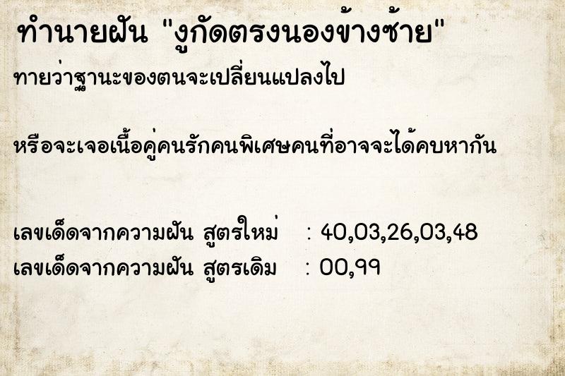 ทำนายฝันงูกัดตรงนองข้างซ้าย ทำนายฝันทำนายฝันงูกัดตรงนองข้างซ้าย