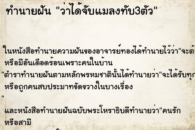 ทำนายฝันว่าได้จับแมลงทับ3ตัว ทำนายฝันทำนายฝันว่าได้จับแมลงทับ3ตัว