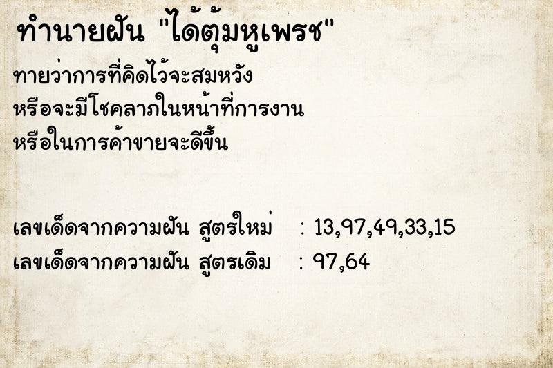 ทำนายฝันได้ตุ้มหูเพรช ทำนายฝันทำนายฝันได้ตุ้มหูเพรช