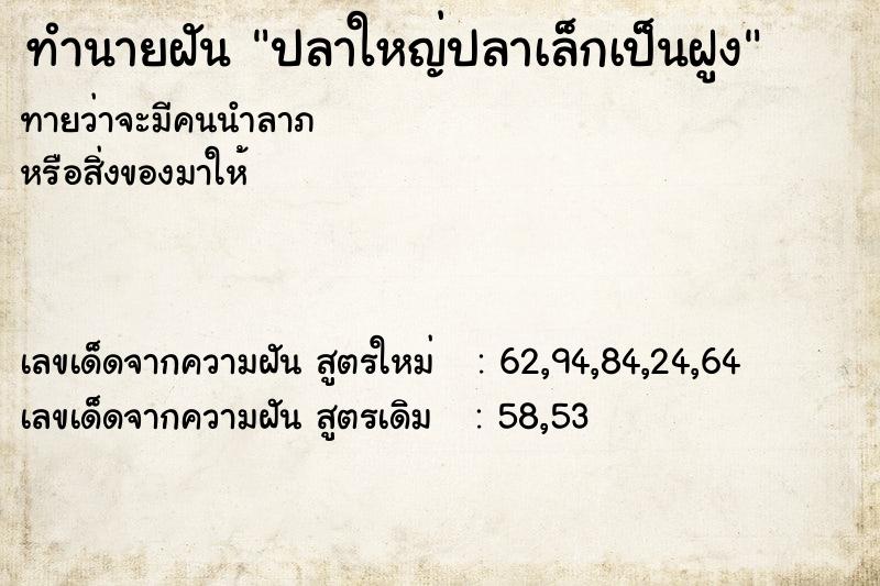 ทำนายฝันปลาใหญ่ปลาเล็กเป็นฝูง ทำนายฝันทำนายฝันปลาใหญ่ปลาเล็กเป็นฝูง