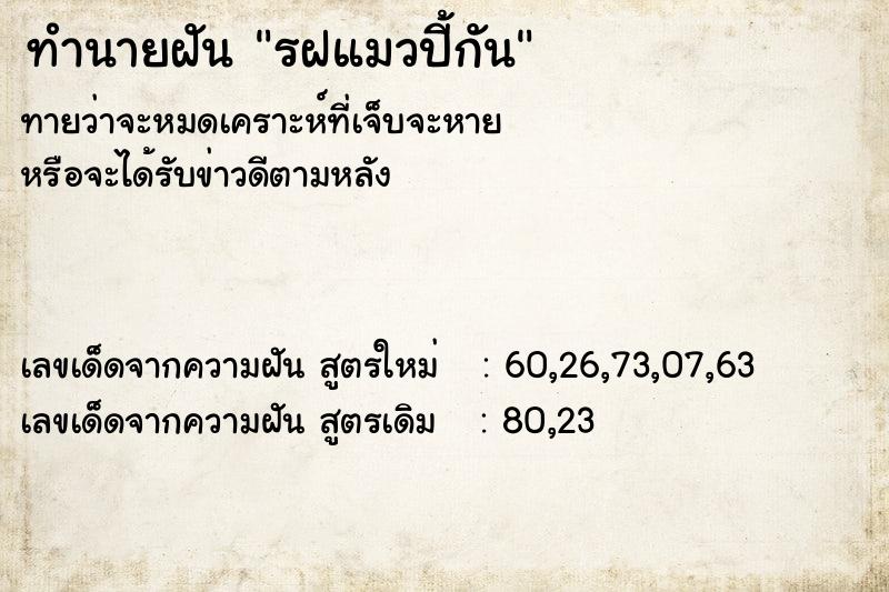 ทำนายฝันรฝแมวปี้กัน ทำนายฝันทำนายฝันรฝแมวปี้กัน
