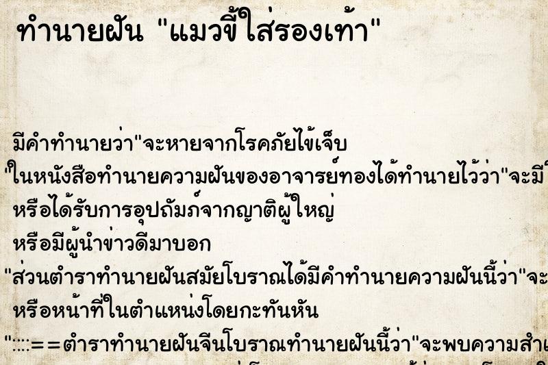 ทำนายฝันทำนายฝันแมวขี้ใส่รองเท้า